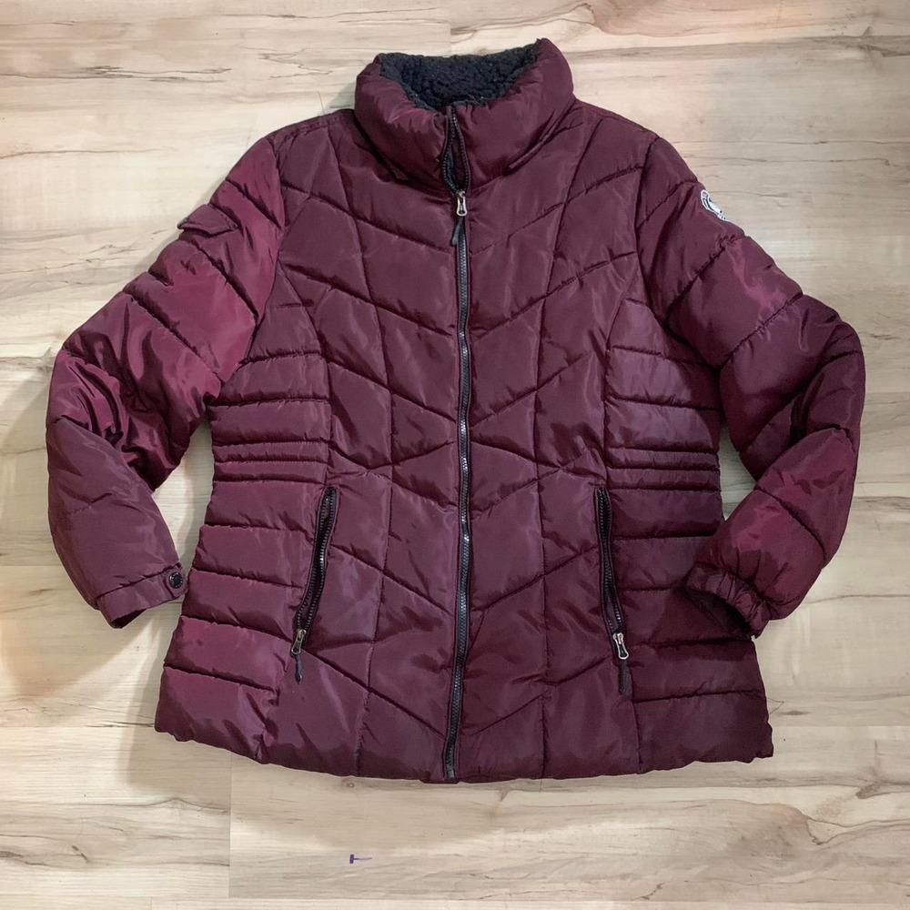 Reebok Mens Puffer Jacket Burgundy Red Black Accents Size XL Padded Coat